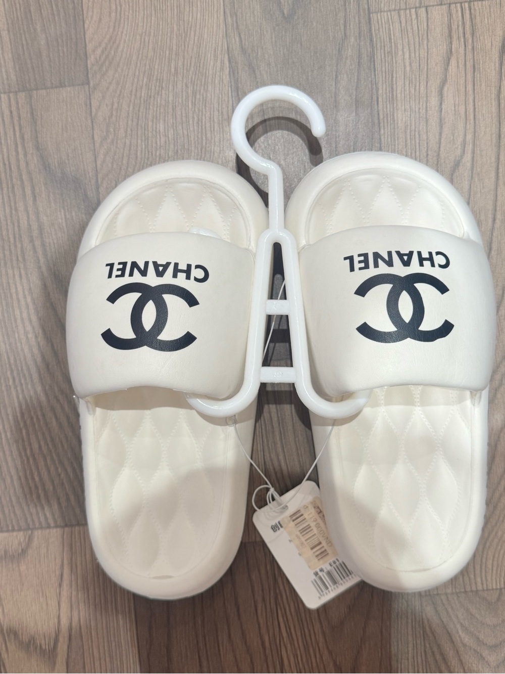 CHANEL White Kids Logo Slide Sandals